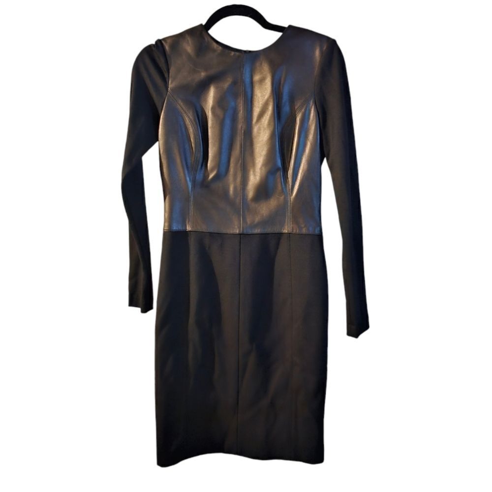 ANTONIO MELANI Long Sleeve Genuine Leather Sheath Dress - Size 2